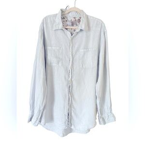 The Territory Ahead Gray Casual Button Down Shirt, light blue 100% Linen